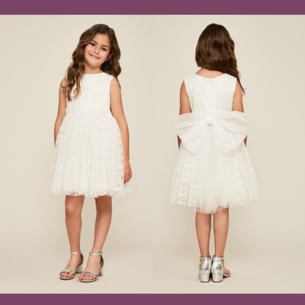 NEW $288 Tadashi Shoji Kids Snow Angel Lace Dress in Ivory [Girls SZ 10‎ ]